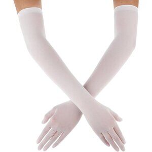 Women's Tulle Mesh White Long Gloves Stretchy Elbow Length Halloween Party